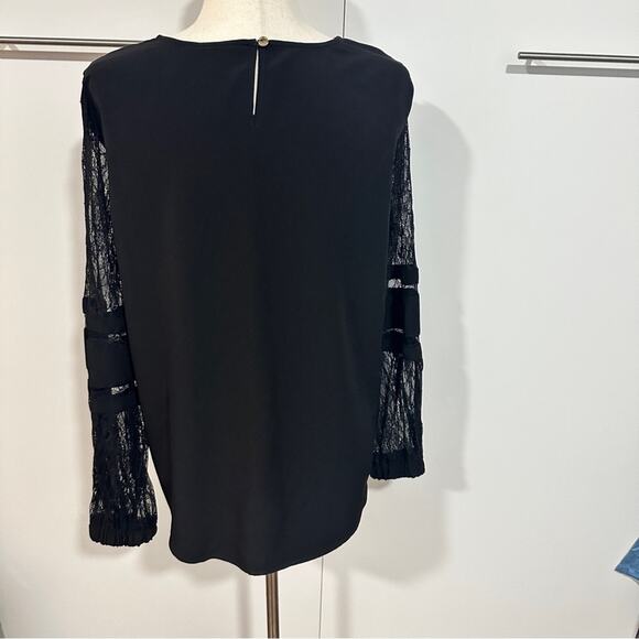Calvin Klein Size L Black Lace Sleeve Elegant Blouse Top Classic Formal Neutral - Picture 3 of 12